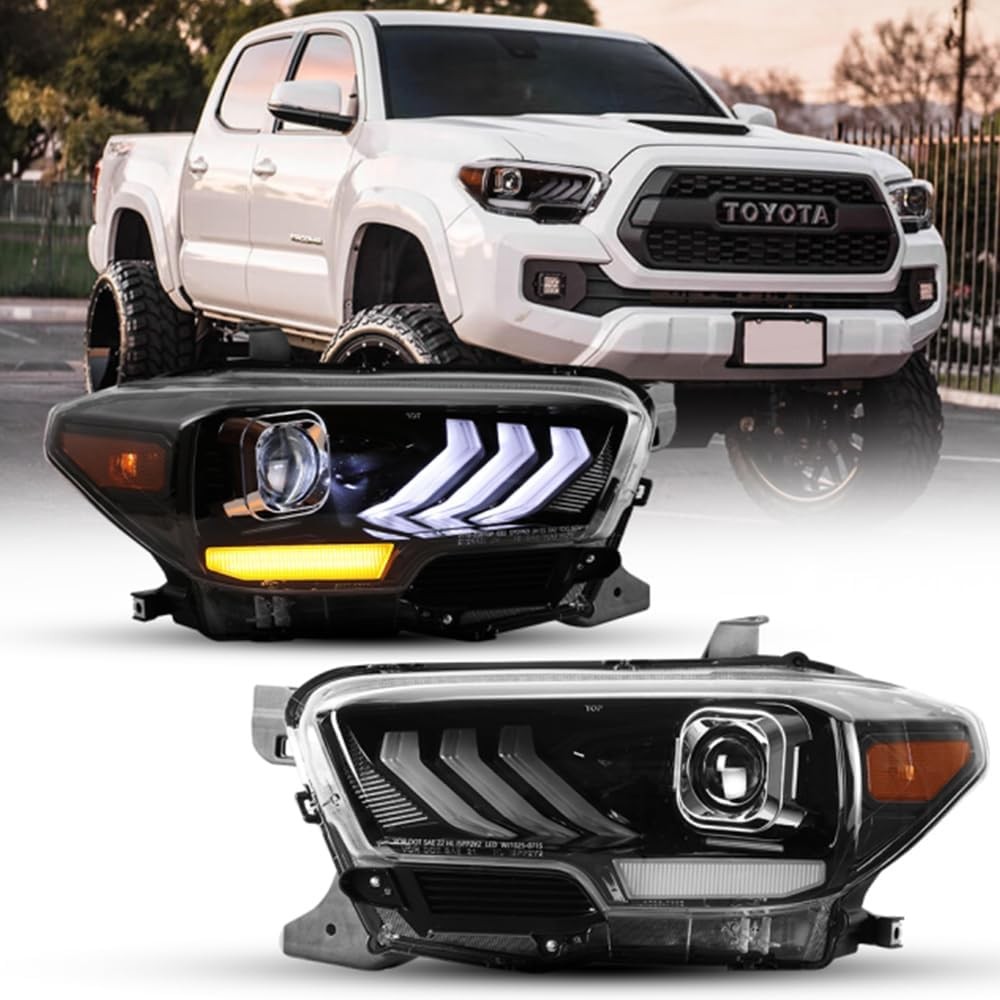 LED 车头灯适用于 2016 - 2023 塔科马 SR5 TRD 运动顺序 DRL 光面黑色