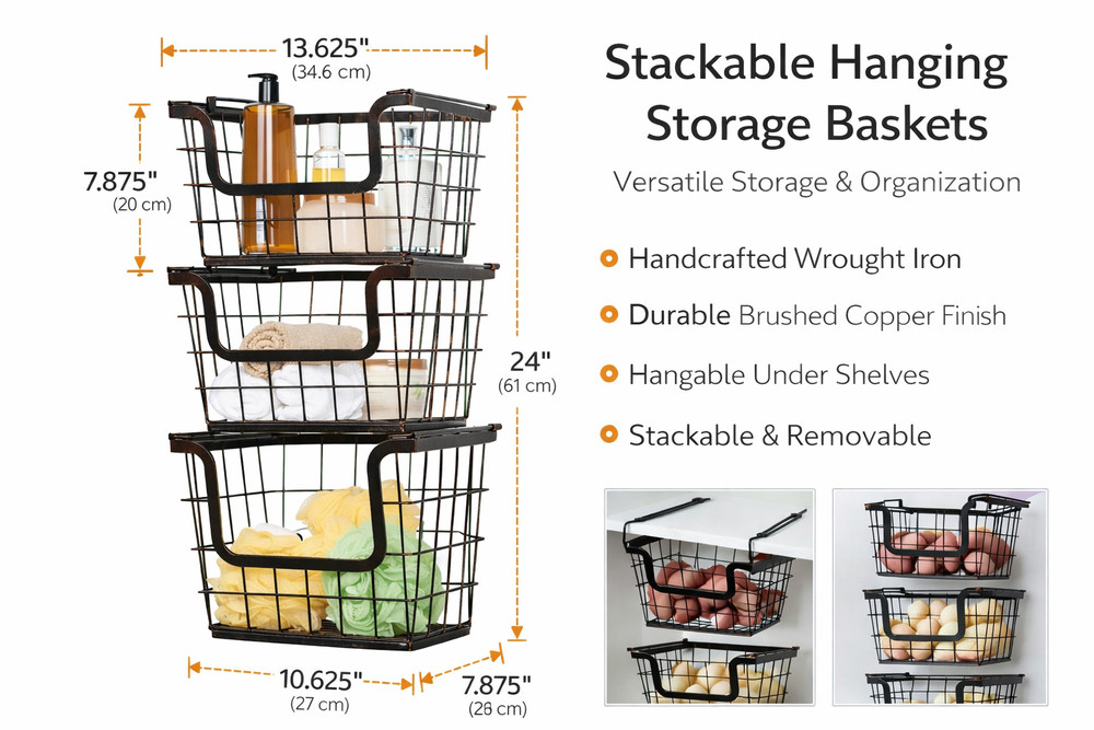 Wholesale Lot 100 Stackable Hanging Wire Baskets Under Shelf Kitchen Organizer