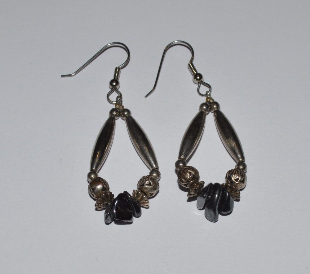 ARTISAN STERLING SILVER AND HEMATITE DANGLE EARRINGS