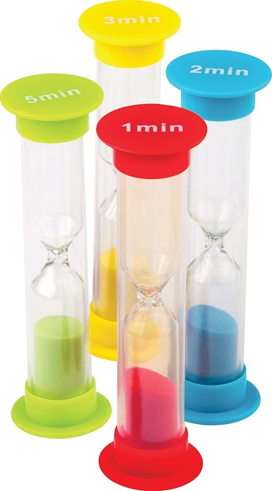 Compact Assorted Sand Timer Set: 1, 2, 3 & 5 Minute Timers for Fun Challenges
