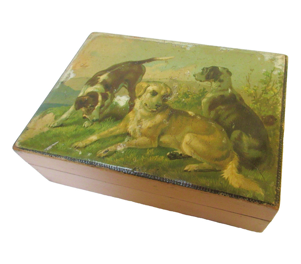 Antique Mauchlineware Box Image Three Dogs