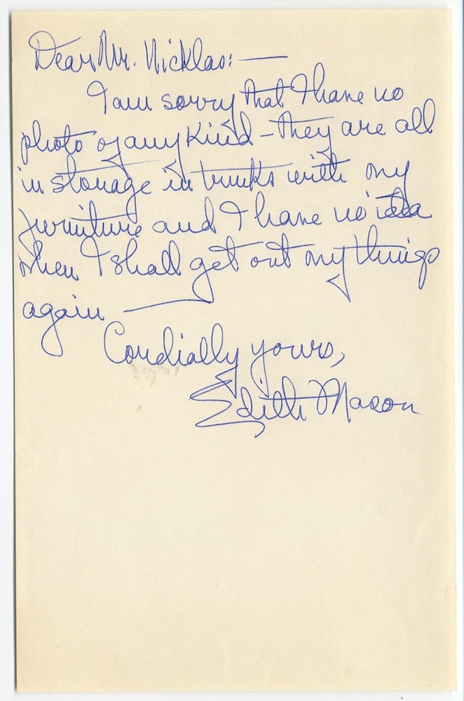 Edith Mason (1892-1973) Signed Note, American Soprano