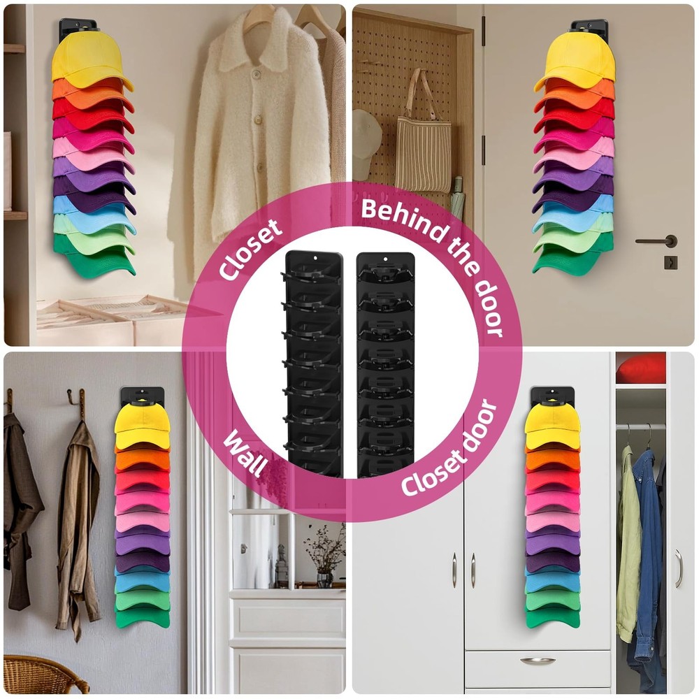Spring Clip Hat Organizer for Baseball Caps – 2 Pack, Wall Hat Rack for Do