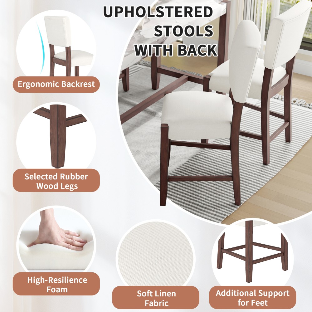 Three-Piece Dining Set Marble-Look Table with 2 Chairs Includes Cushions