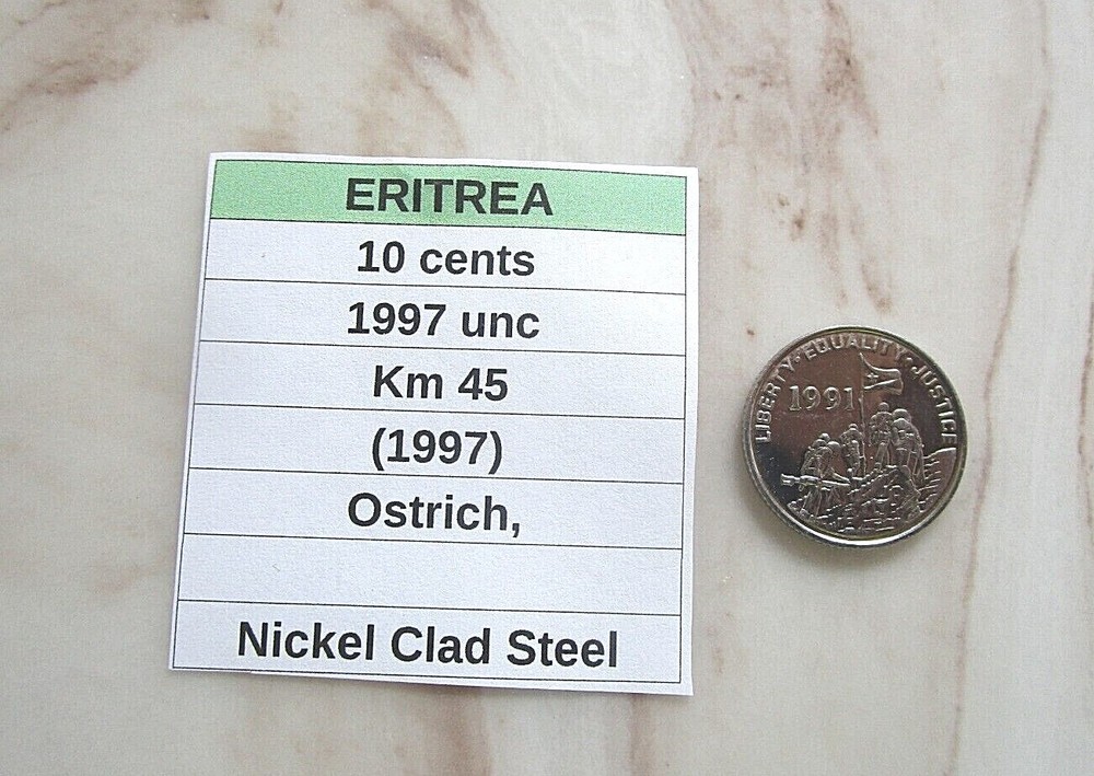 ERITREA, 10 cents, 1997 unc, Km 45 (1997), Ostrich