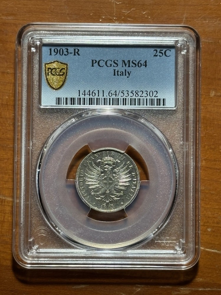 1903 R ITALY 25 CENTESIMI - PCGS MS64