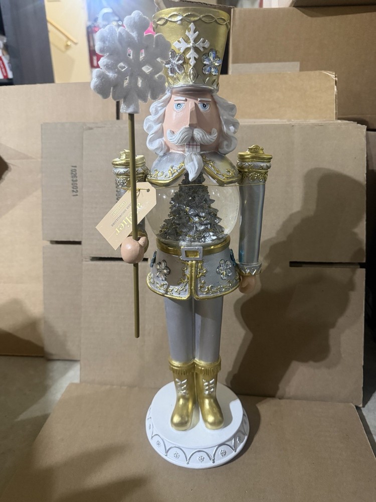 New LED Light Lighted Nutcracker Christmas Glass Snow Globe 18”