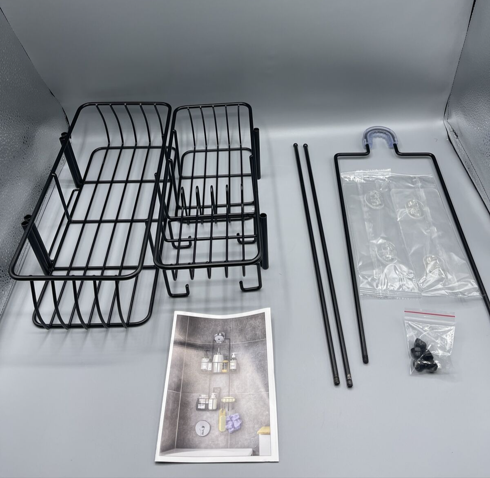 Anti-Swing Hanging Shower Caddy Rustproof with Hooks Black Metal