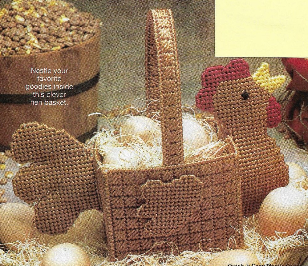 HEN BASKET FARM HOME DECOR PLASTIC CANVAS PATTERN INSTRUCTIONS