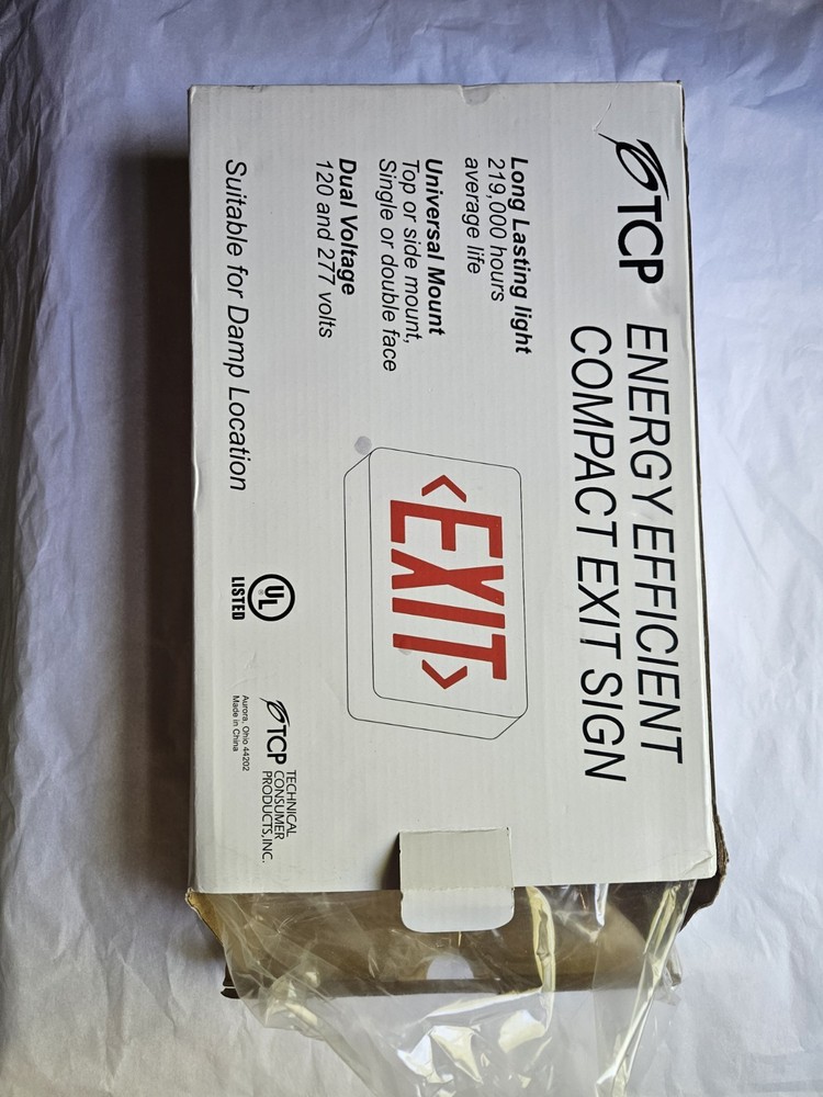 TCP Energy Efficient Compact Exit Sign Red LED 22743 Battery Backup Complete