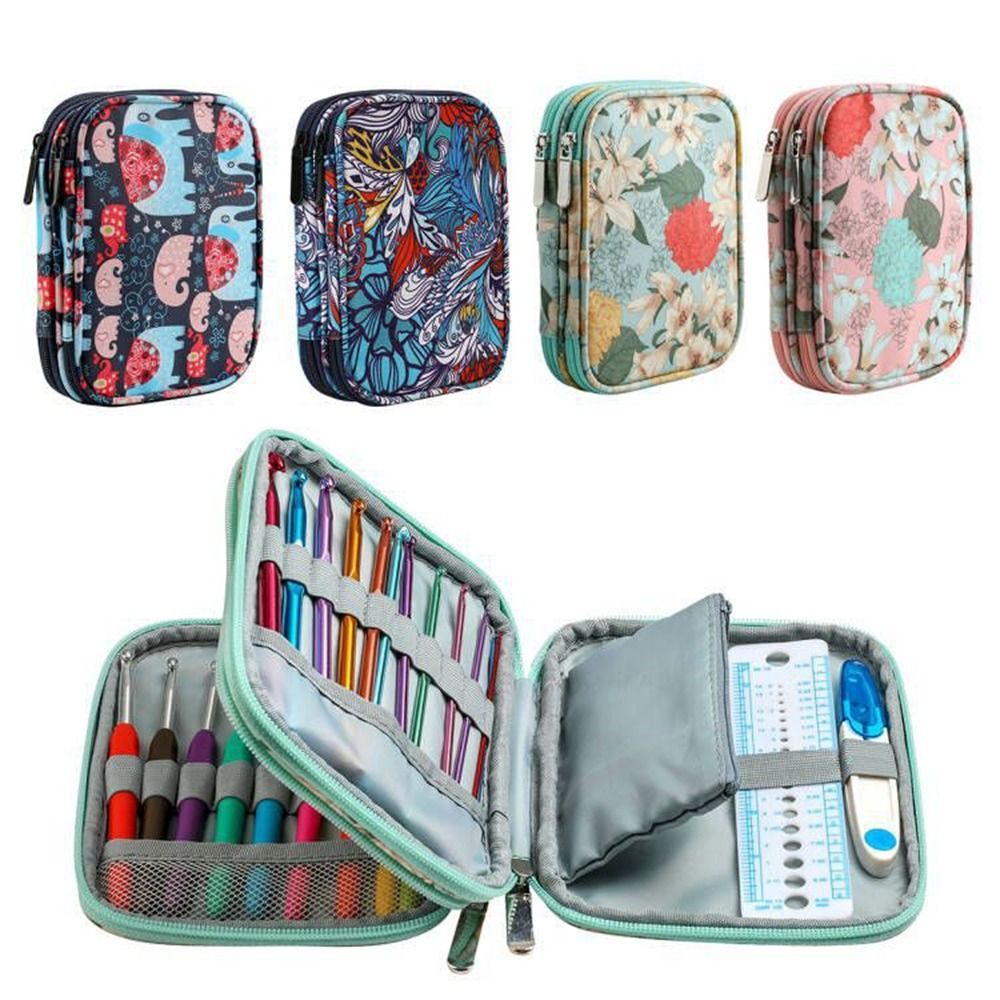 2 Layer Crochet Hook Pouch Empty Knitting Kit Case Sewing Kit Organizer Bag US