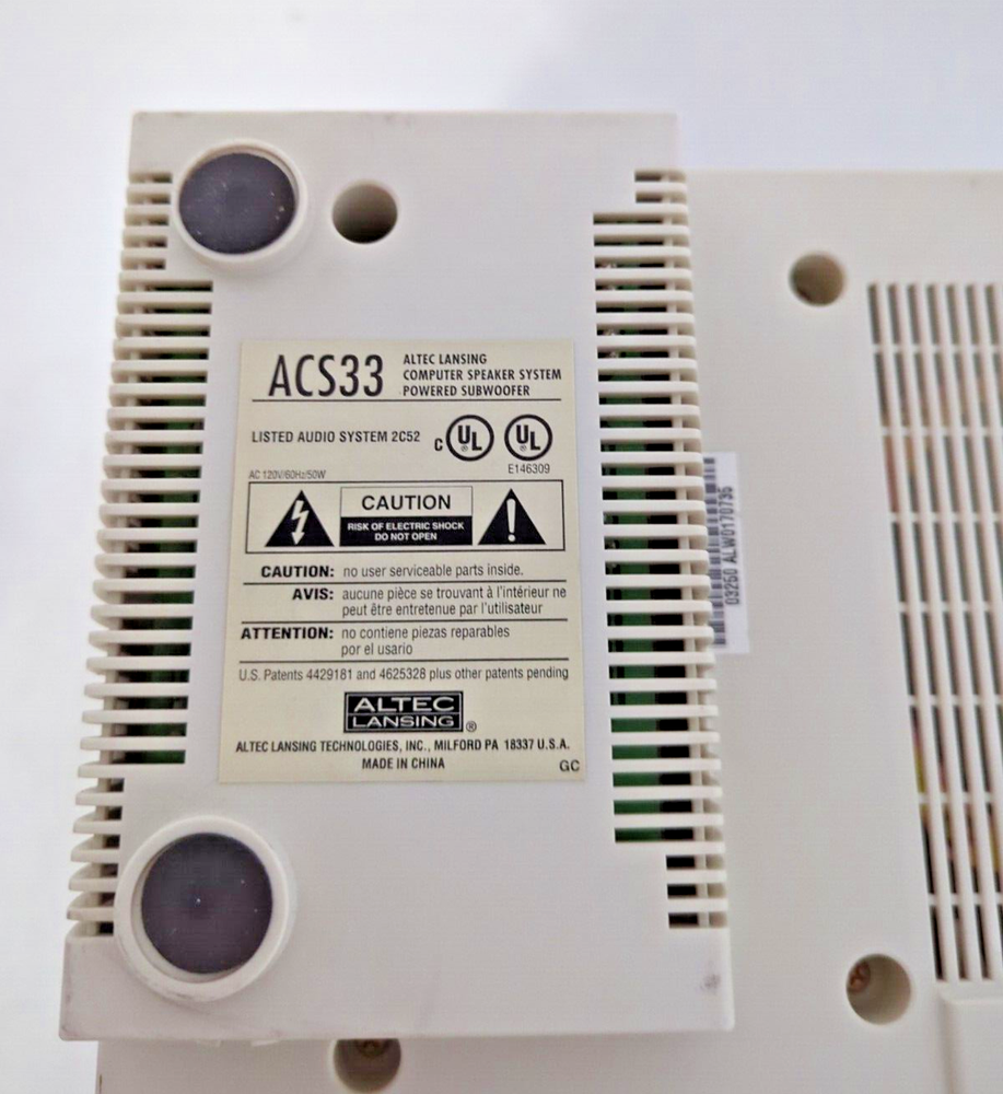 ALTEC LANSING COMPUTER SPEAKER SYSTEM POWERED SUBWOOF ACS33 TESTED WORKING