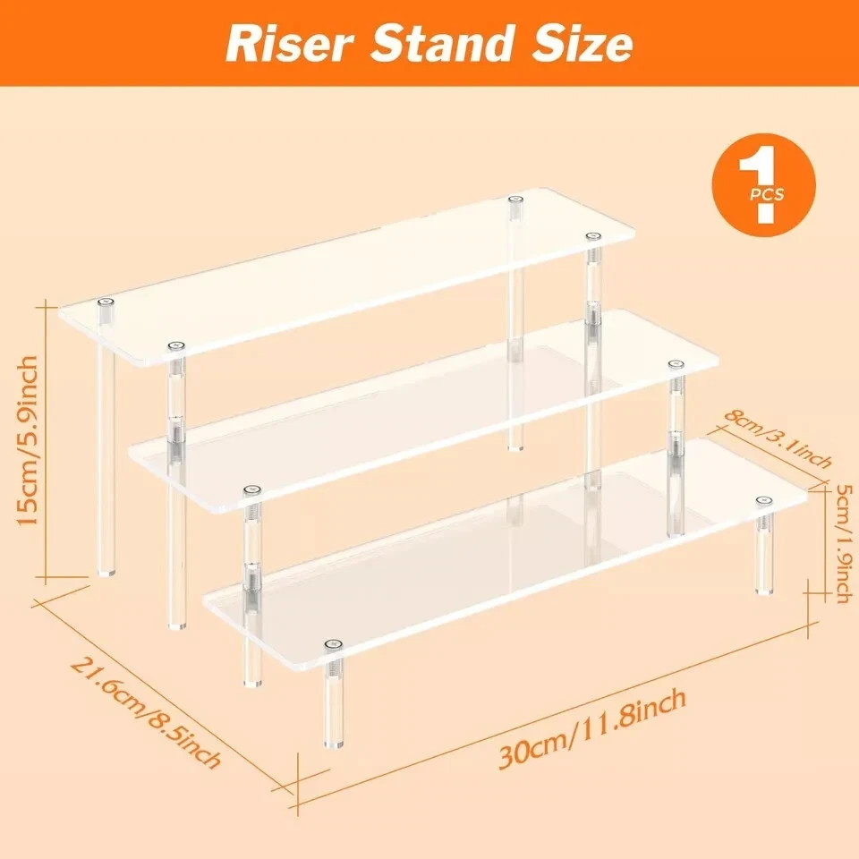 3 Tier Acrylic Display Risers, Large Perfume Organizer Stand, Clear