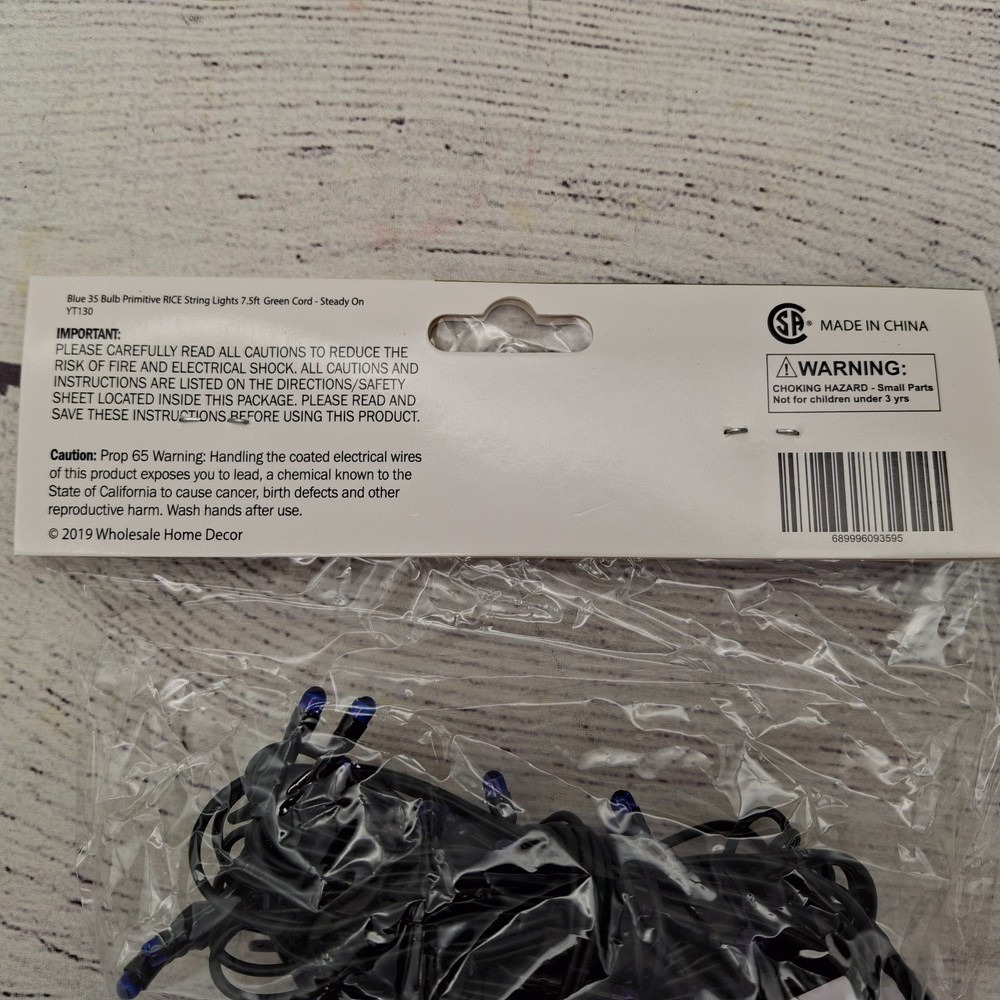 Blue Bulb 35 count Green Cord Wire Light Strand String Set, Tiny Rice Bulbs