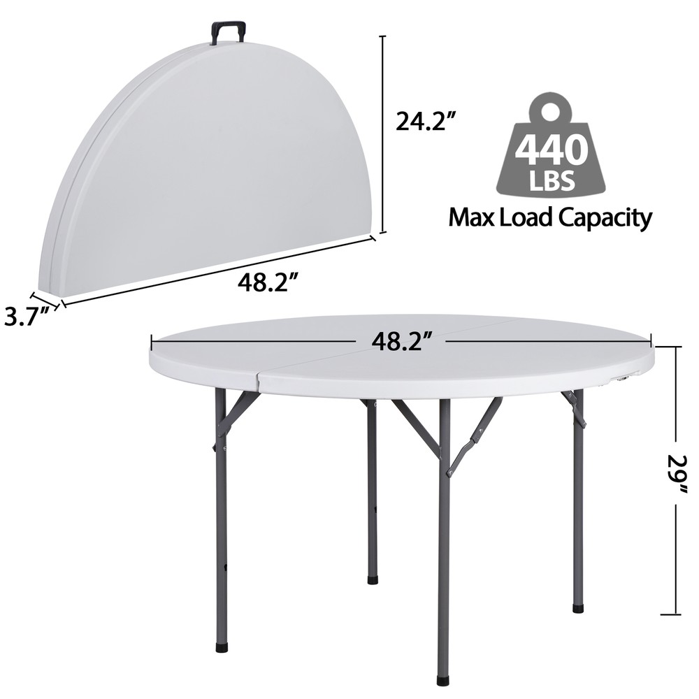 2PCS 4' Round Bi-Folding Camping Table Plastic Dining Card Table Kitchen Outdoor