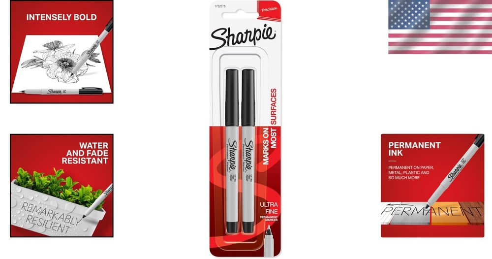 Versatile Ultra Fine Point Permanent Markers - 2 Pack, Quick Drying, Non-Toxic