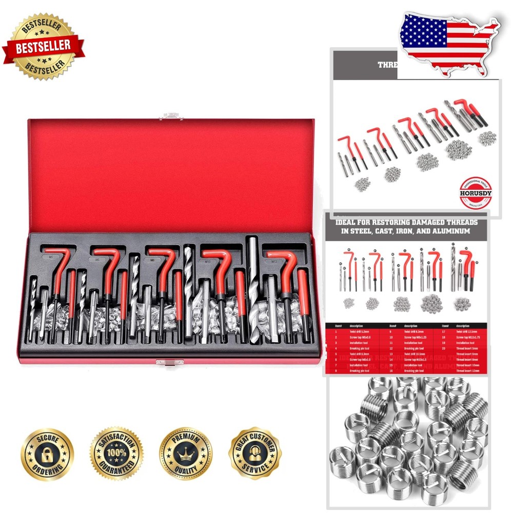 Metric Helicoil Thread Repair Kit 131pc HSS Tools for Engine Spark Plug
