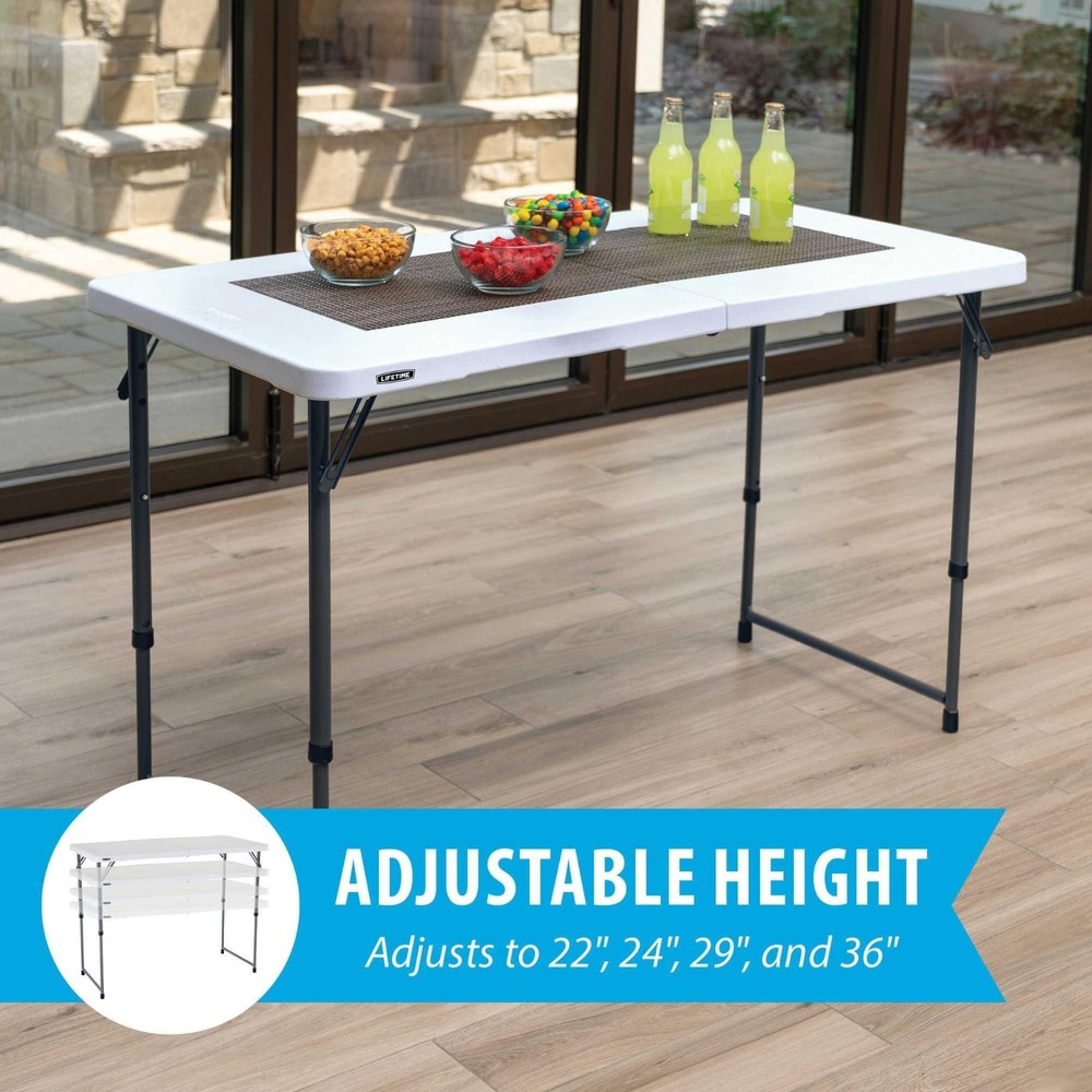 Lifetime Adjustable Height Leg Table 4428 White 4' Fold-in-Half Folding Table