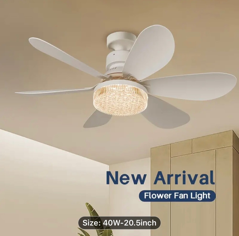 20” Quiet Indoor Small Ceiling Fan with LED Light and Remote Control E27 Ceiling