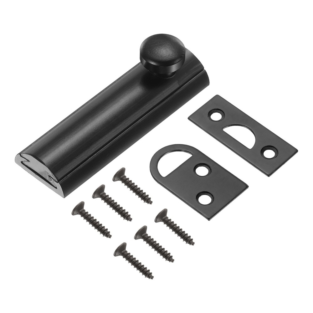 2" Solid Brass Surface Bolt, Polished Slide Latch Door Lock, Matt Black