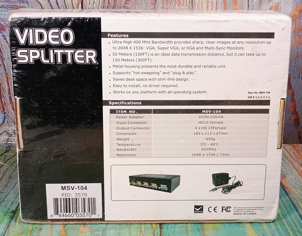 Monoprice Video Splitter - MSV - 104 - NEW