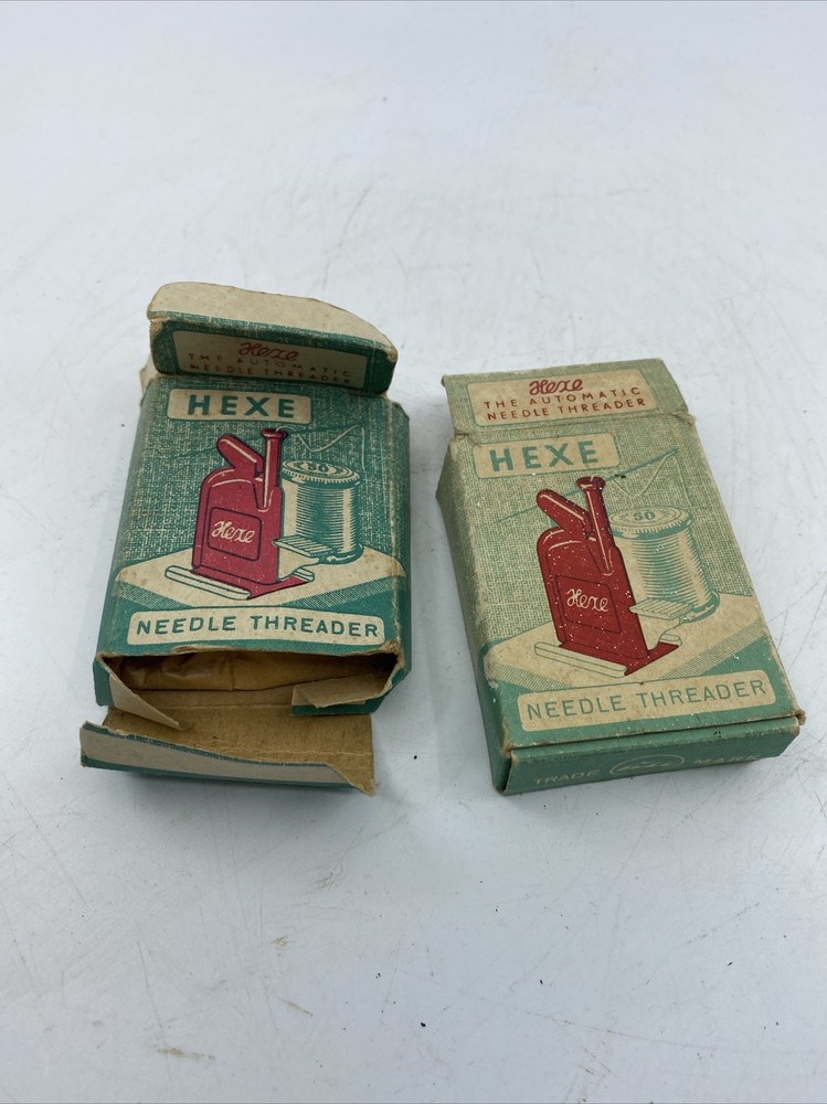 Vintage Plastic Hexe Automatic Needle Threader with Instructions Antique