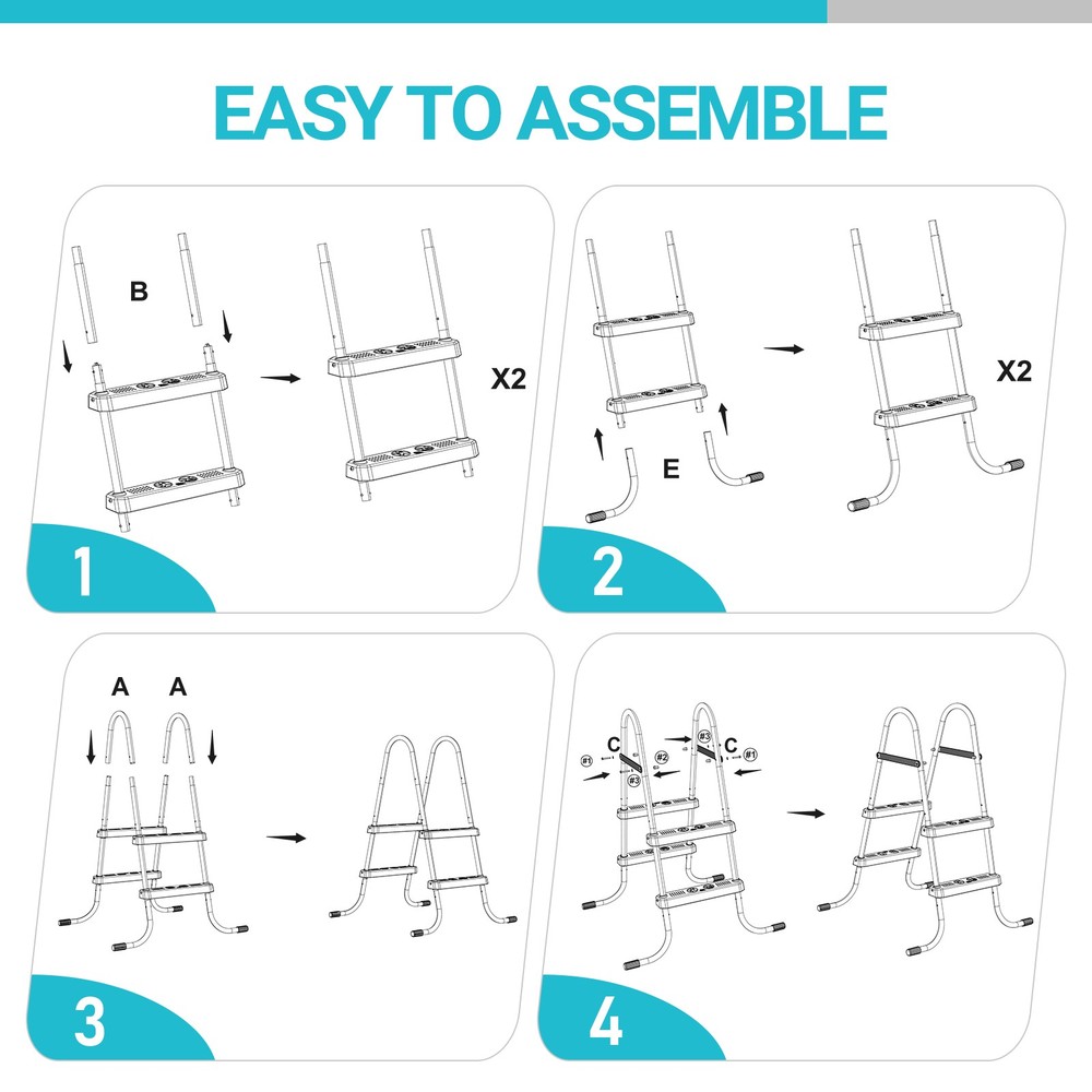 2 Steps 33in Pool Ladder Iron Grey Frame + White Steps NEW -