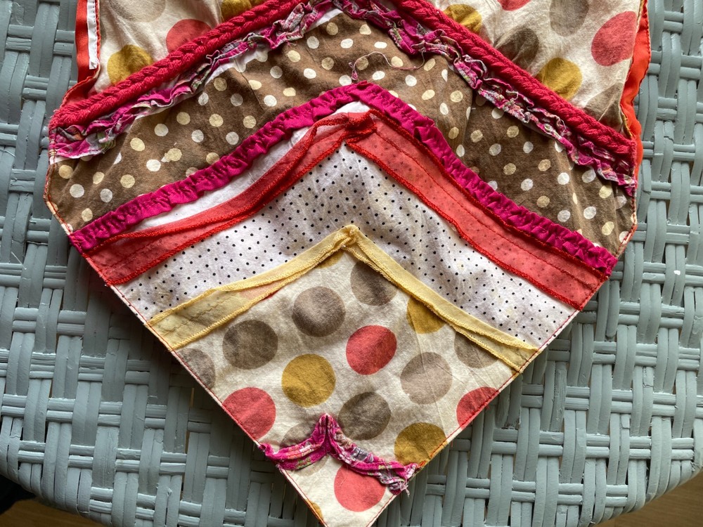 Quilted Boho Scrappy Table Runner Hand-made 68" Long Rick Rack Dots See Descrip