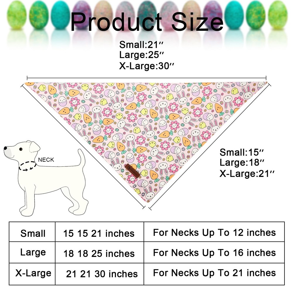 2 Pack Easter Dog Bandanas Egg Print Triangle Reversible Rabbit Carrot Large