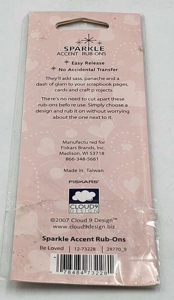 Cloud9 Designs "Be Loved" Sparkle Accent Rub-Ons 28 Pieces - New