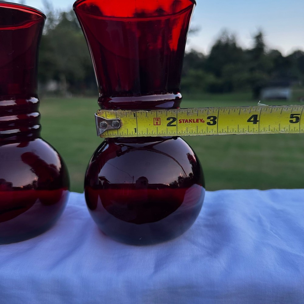 Pair of Ruby Red Anchor Hocking Vases MCM Classic