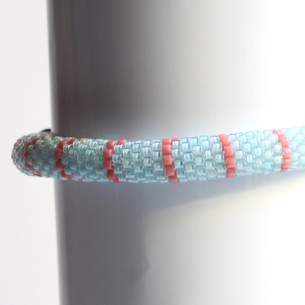 Bead Crochet Aqua Blue Stripped Bracelet