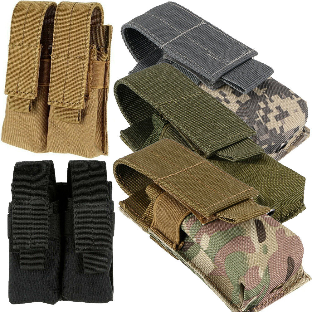 Tactical 9mm Magazine Pouch Molle Single/Double Stack Pistol Mag Bag Holder Case