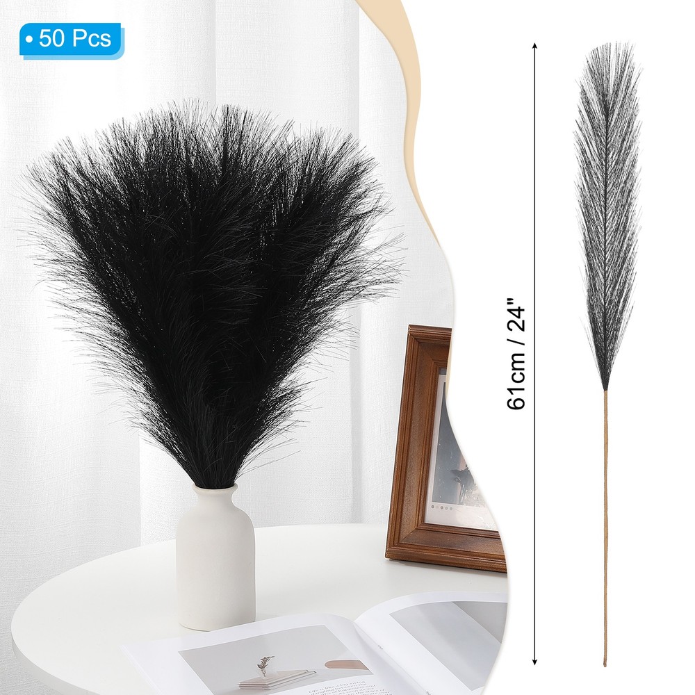 24in Pampas Grass Decor, 50pcs Artificial Pampas Grass Bulk, Black