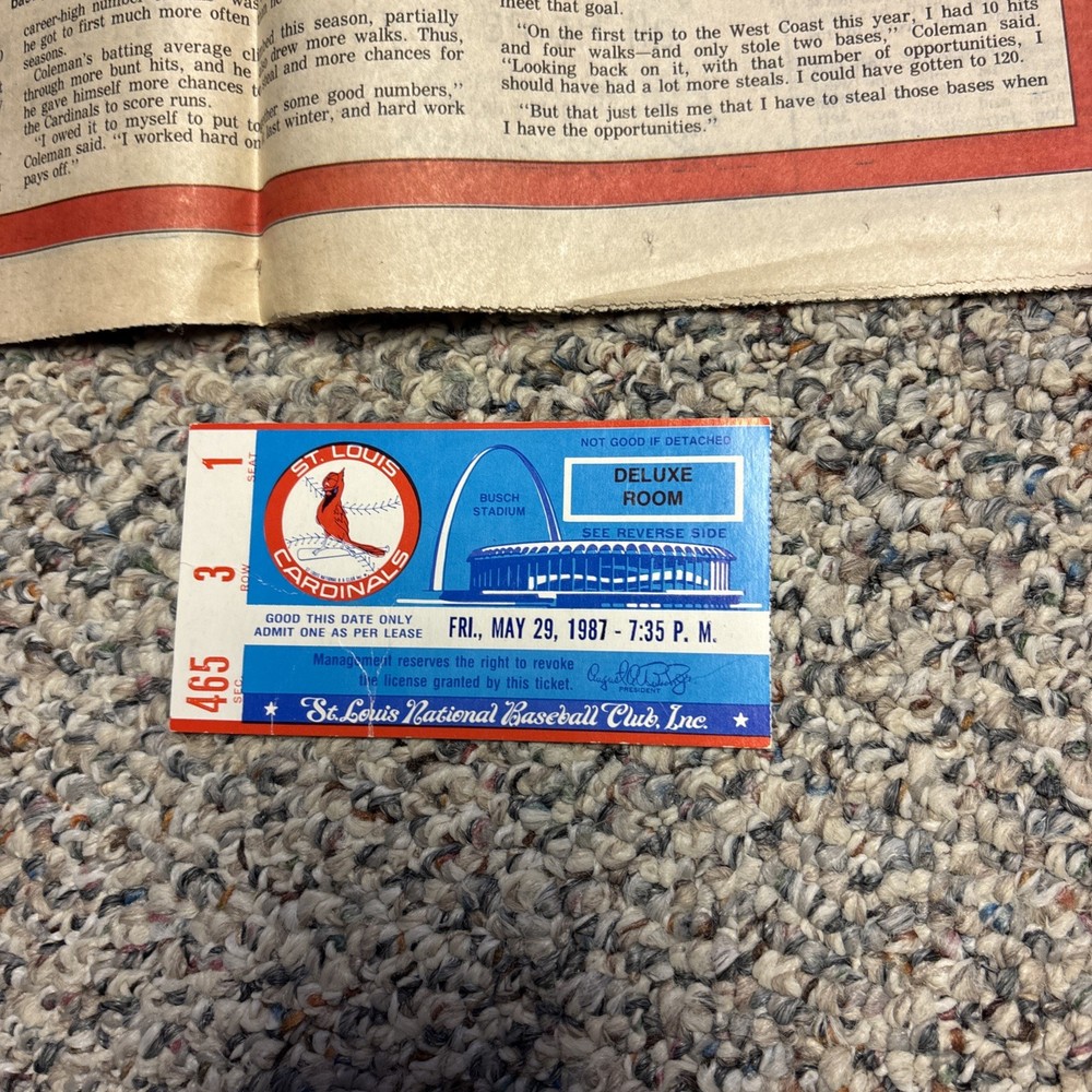 1987 St. Louis Cardinals NLCS Program, Ticket & Newspaper