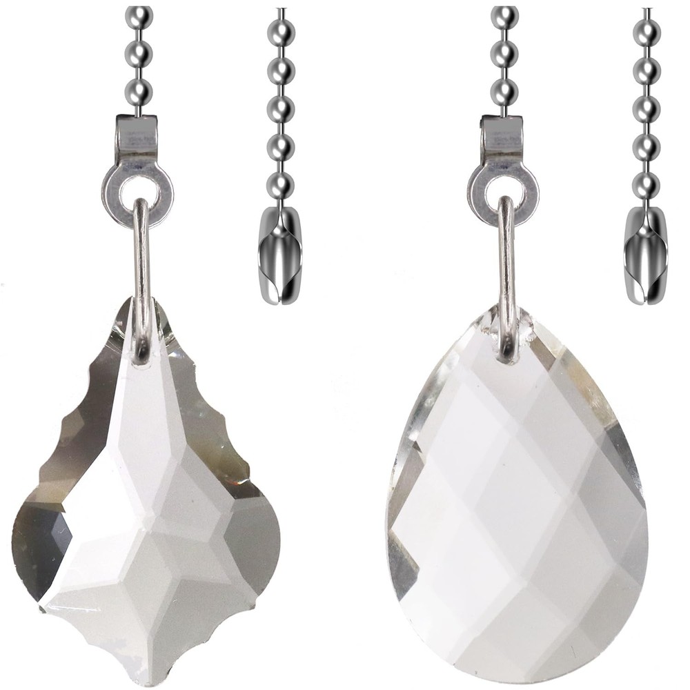 Aceple 2PCS Crystal Ceiling Fan Pull Chain, Decorative Medium, silver