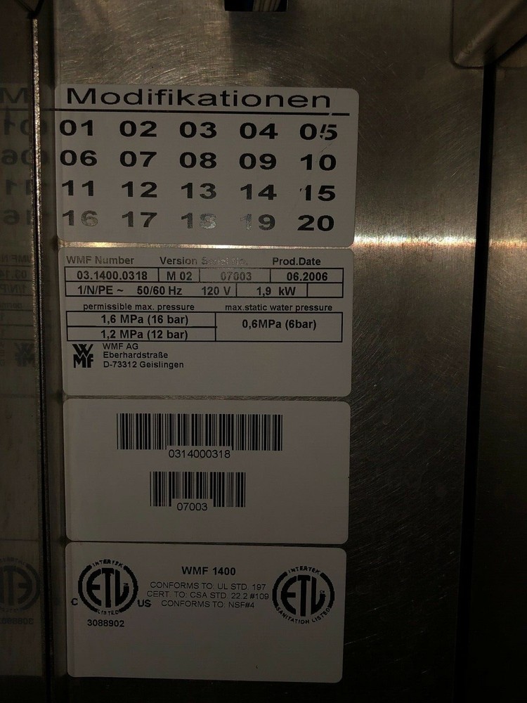 WMF 1400 2 HOPPER COMMERCIAL ESPRESSO MACHINE - USED