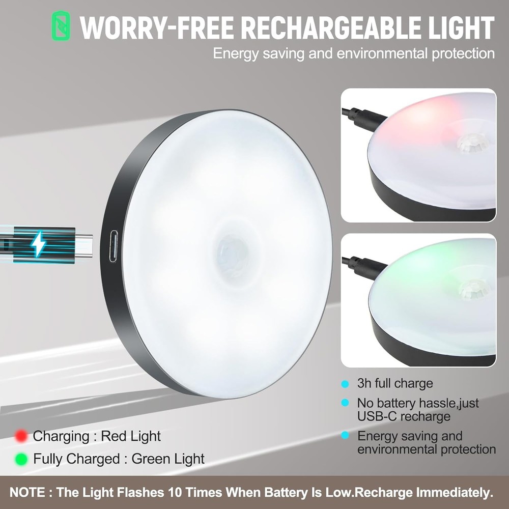 Motion Sensor Night Light 2 Pack LED Light, Black