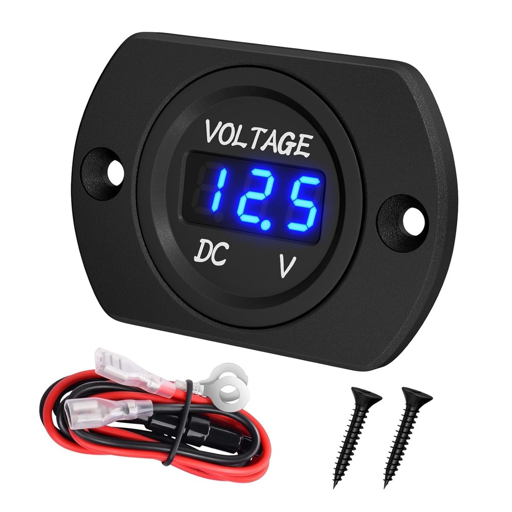 DaierTek Battery Voltage Meter Waterproof DC 12V 24V LED Blue Voltmeter