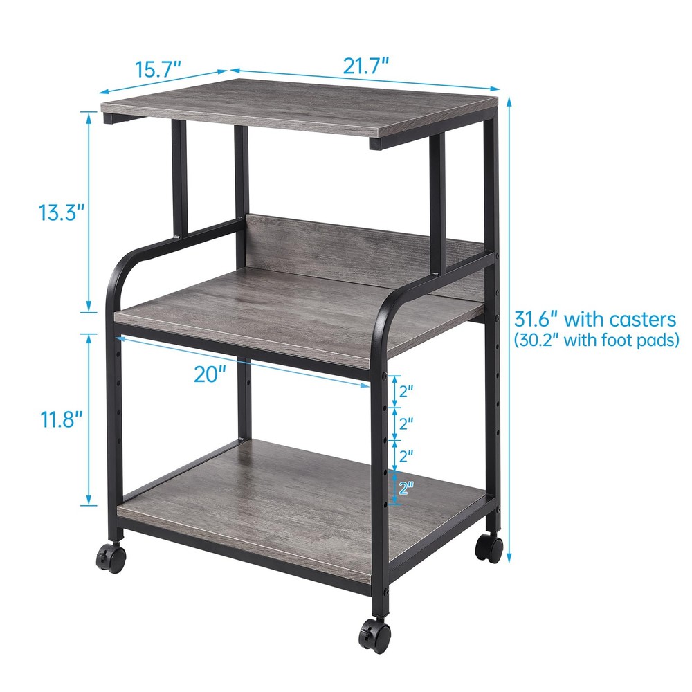 Printer Stand with Height Adjustable Storage Shelf, 3 Tier Mobile Printer Tab