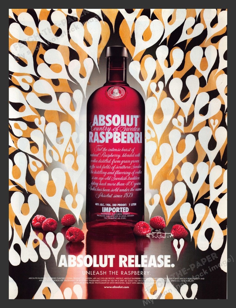 Absolut Release Raspberri Alcohol 2000s Print Advertisement Ad 2005