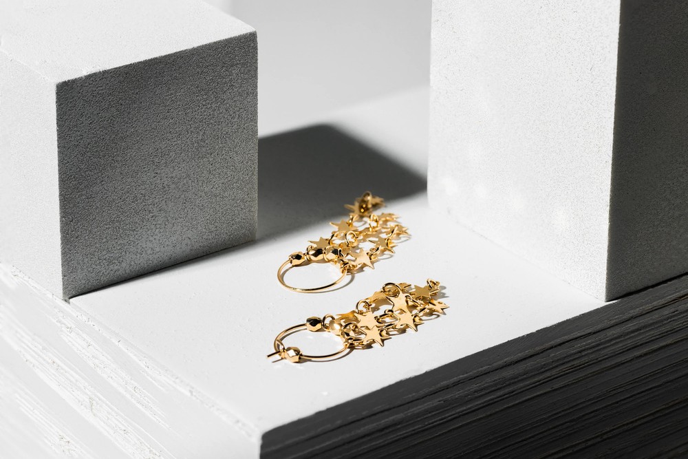 Gold Star Drop Earrings