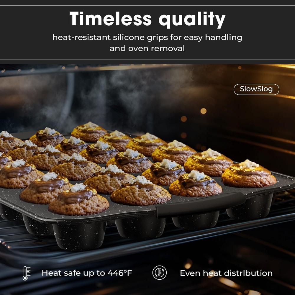 Slow Slog 11-Piece Nonstick Baking Pan Set, Stackable Bakeware Sets, M, Black