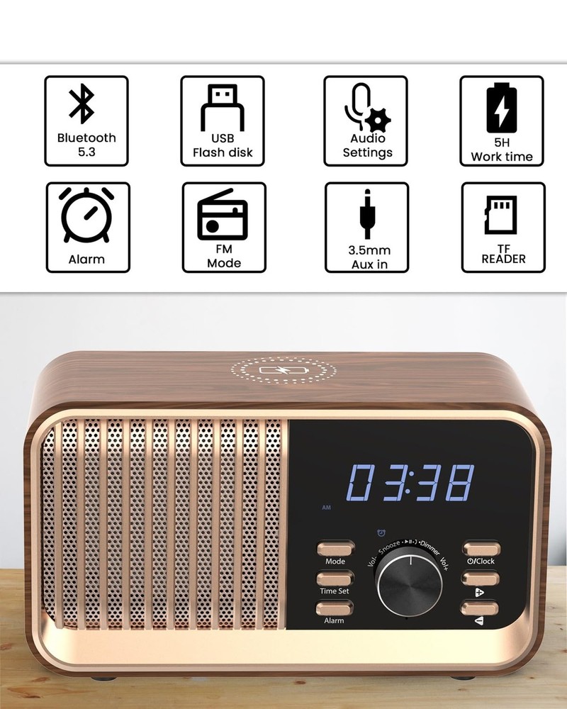 MONODEAL Alarm Clock Radio with Fast Wireless Charging,Support Bluetooth 5.3/...
