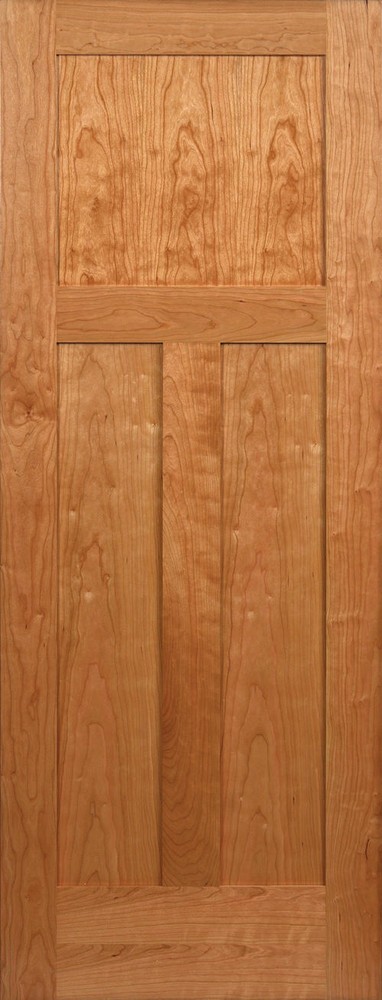 Cherry 3 Panel Flat Mission / Shaker Stain Grade Solid Core Interior Wood Doors