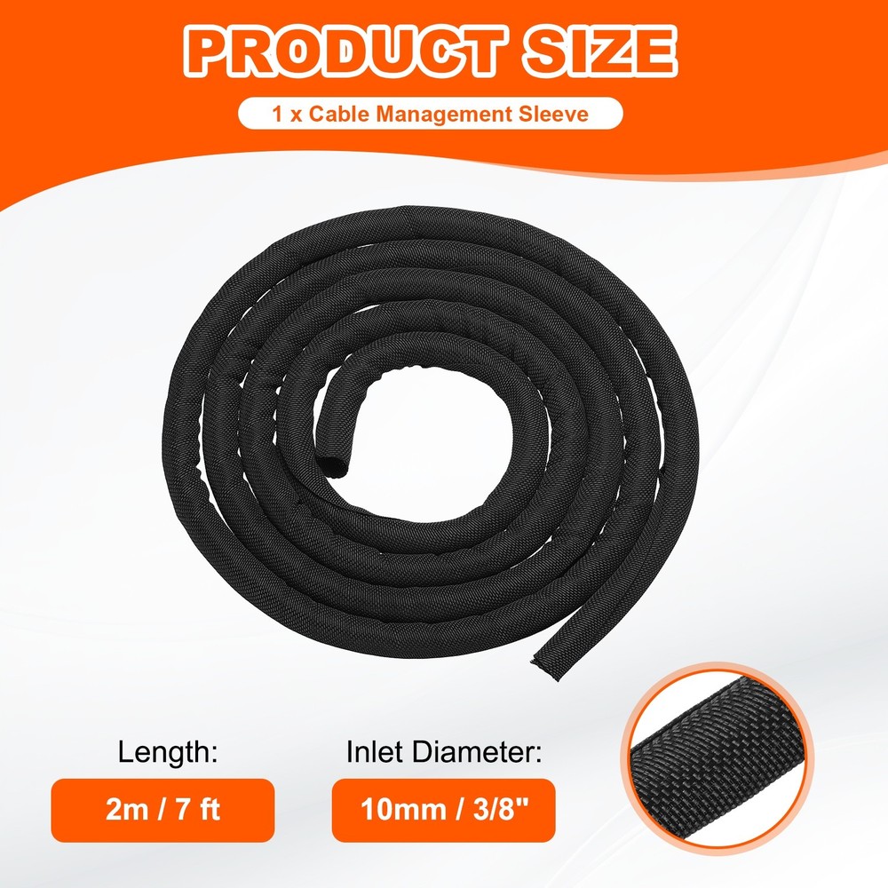 Wire Split Braided Cable Management Sleeve, Black (3/8" - 7 Feet)
