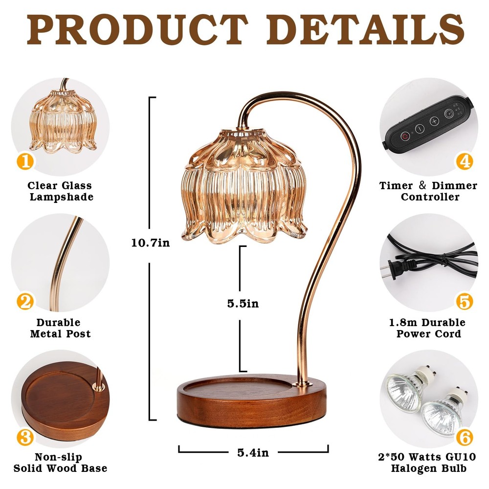 Funistree Flower Candle Warmer Lamp with Timer, Dimmable