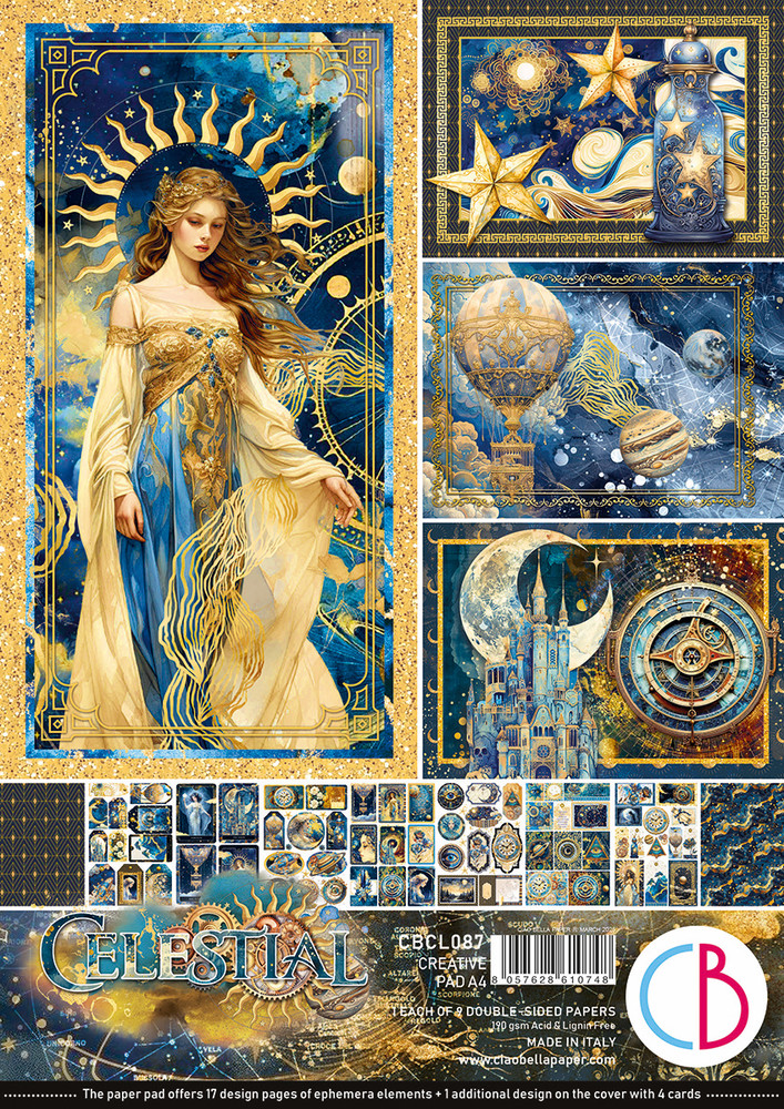 Ciao Bella CELESTIAL A4 Creative Pad 9/pkg Ephemera Cards Tags Journal