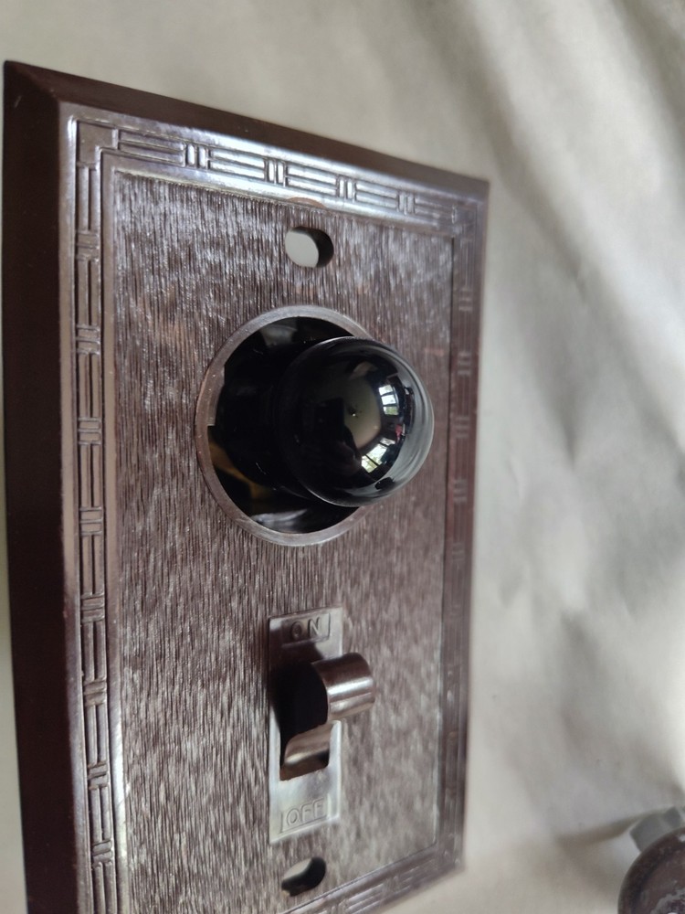 Snapit Dashed Fine Lines Brown Bakelite Textured Switch with indicator light vtg