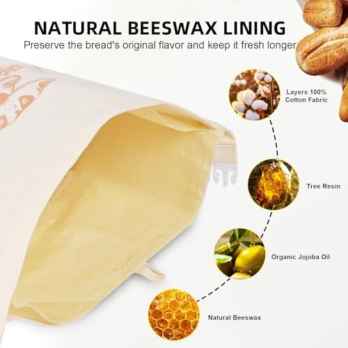 2 Pack Beeswax Bread Bags with Replaceable Liners,Reusable Bread Bags for Brown